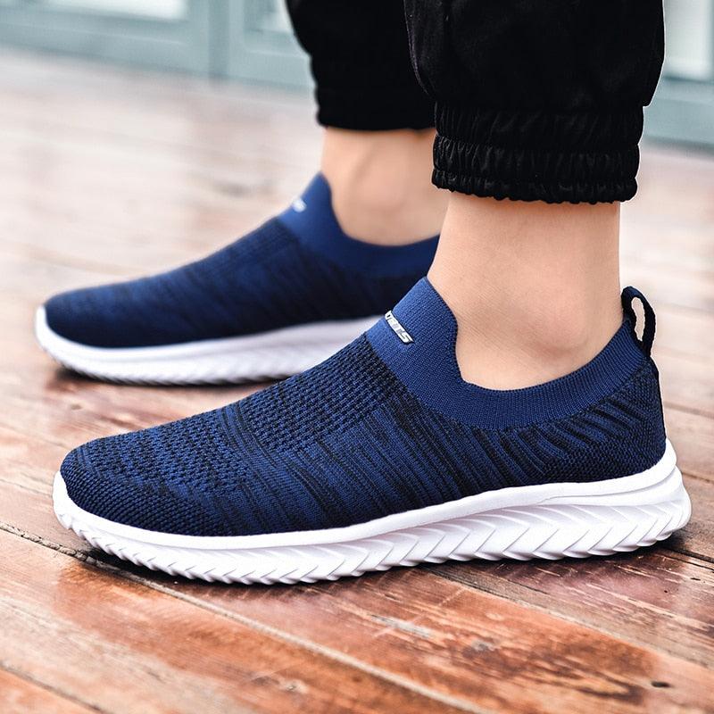 Stevvex navy knit slip-on sneakers with white cushioned sole for casual walking on Tampa Home & Garden Store