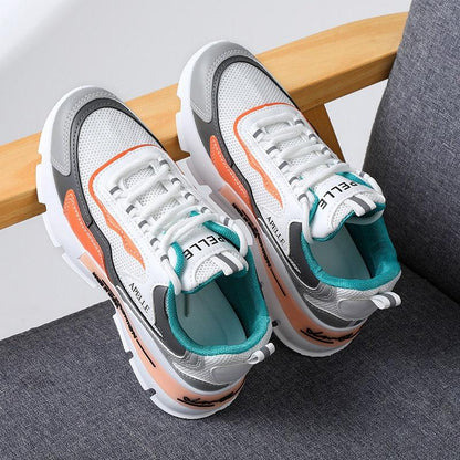 Stevvex women's athletic running sneakers, white/gray mesh with teal lining and platform on Tampa Home & Garden Store