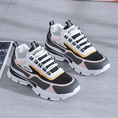 Stevvex running sneakers pair, mesh, chunky platform, black/white pink ST85SH875GUM on Tampa Home & Garden Store