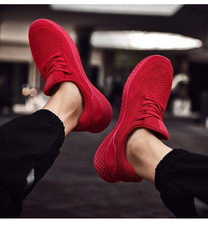 Stevvex men's sneakers red breathable mesh lace-up athletic running shoes on Tampa Home & Garden Store