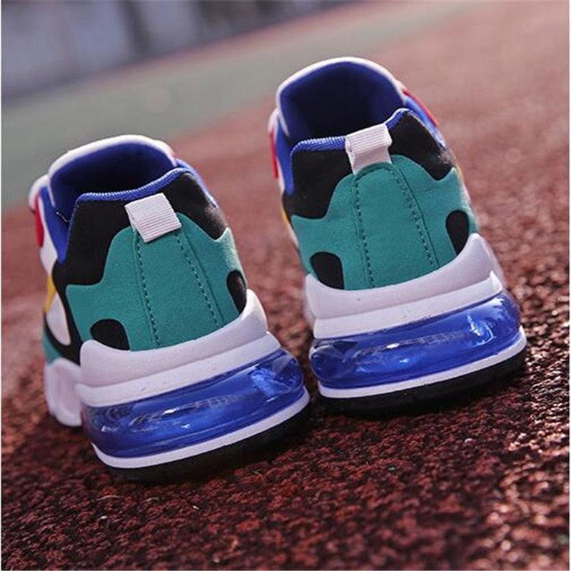 Stevvex women's colorful sneakers teal panels, blue air cushion heel, white midsole pair on Tampa Home & Garden Store