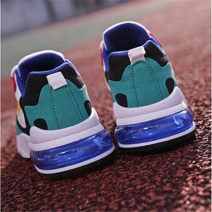 Stevvex women's colorful sneakers teal panels, blue air cushion heel, white midsole pair on Tampa Home & Garden Store