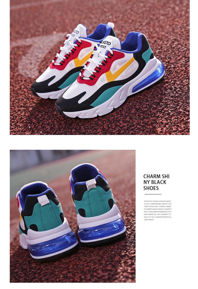 Stevvex women's colorful sneakers with air-cushion blue sole, white base and teal red accents, pair on Tampa Home & Garden Store