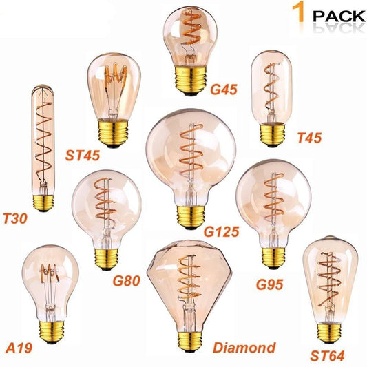 Stevvex ST50DE3857REV vintage LED spiral filament bulb amber glass dimmable 1 pack on Tampa Home & Garden Store