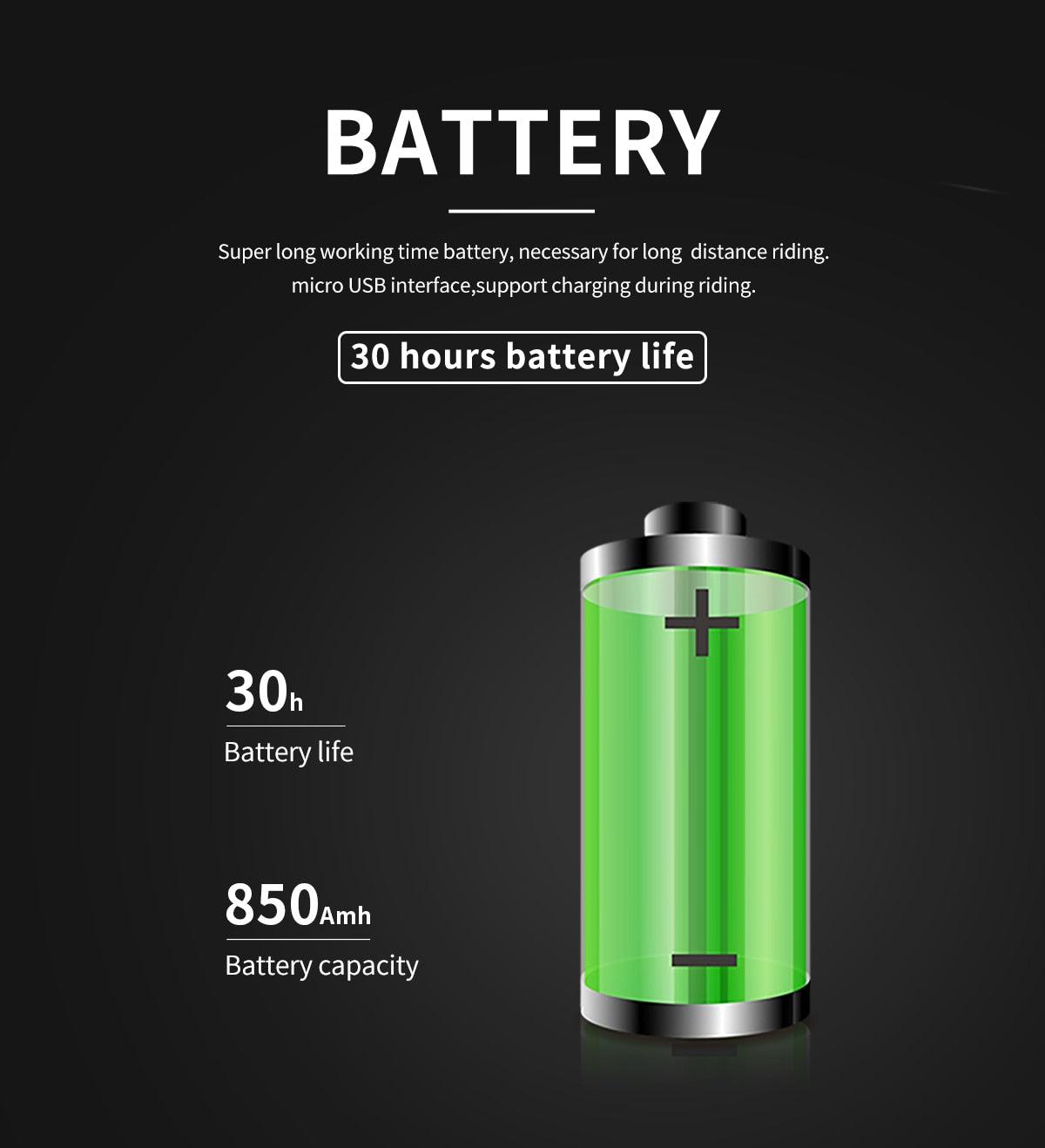 ST90SP1015BTU bike GPS cycling computer battery infographic showing 30h life and 850mAh capacity on Tampa Home & Garden Store