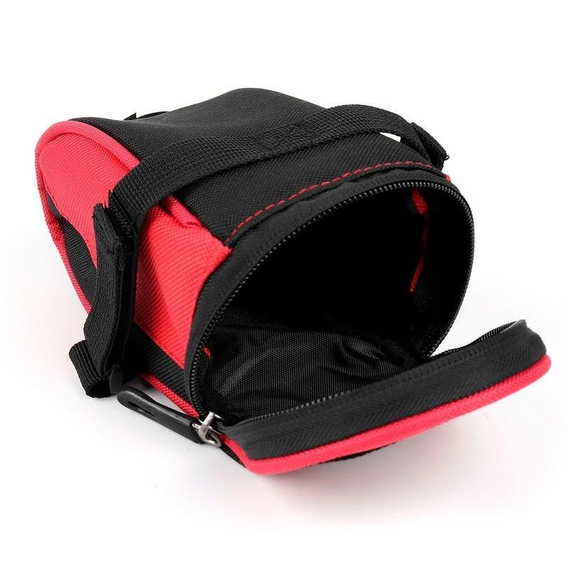 Under-seat bike pouch bag Stevvex waterproof red and black with strap on Tampa Home & Garden Store