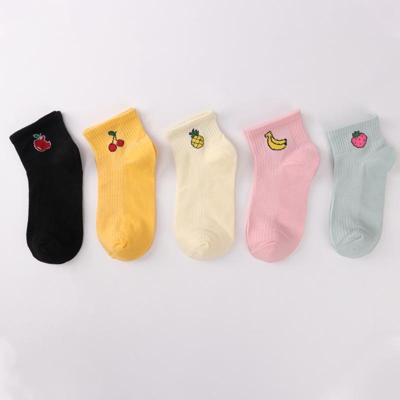 Stevvex 5-pair cotton ankle socks with fruit embroidery in black yellow ivory pink mint on Tampa Home & Garden Store