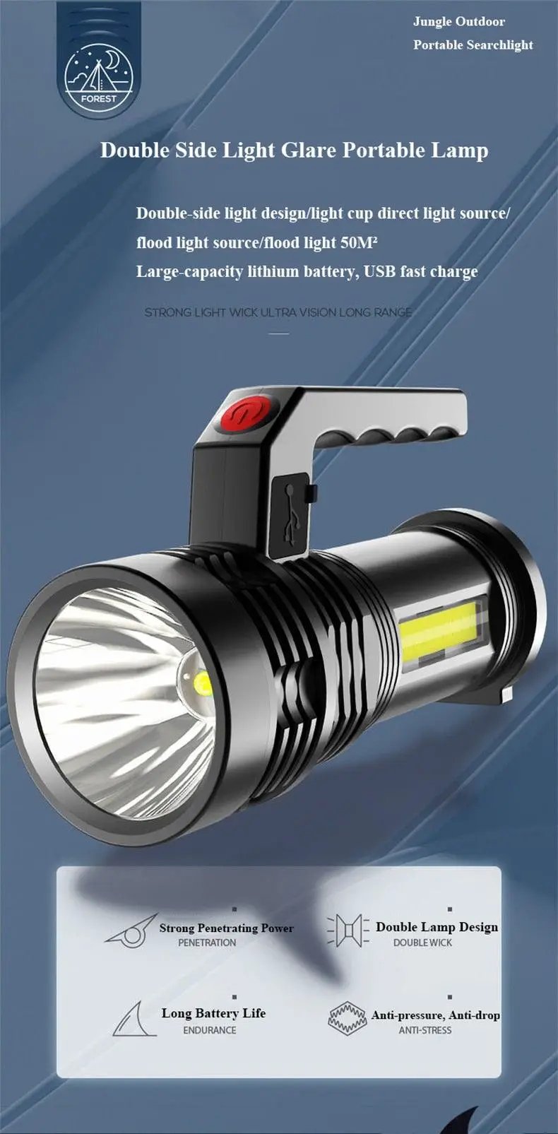 Rechargeable Handheld Spotlight Waterproof