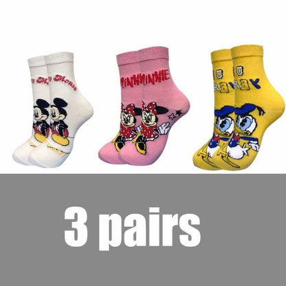 3-pair ankle socks set with cartoon Mickey, Minnie, Donald designs in white pink yellow on Tampa Home & Garden Store