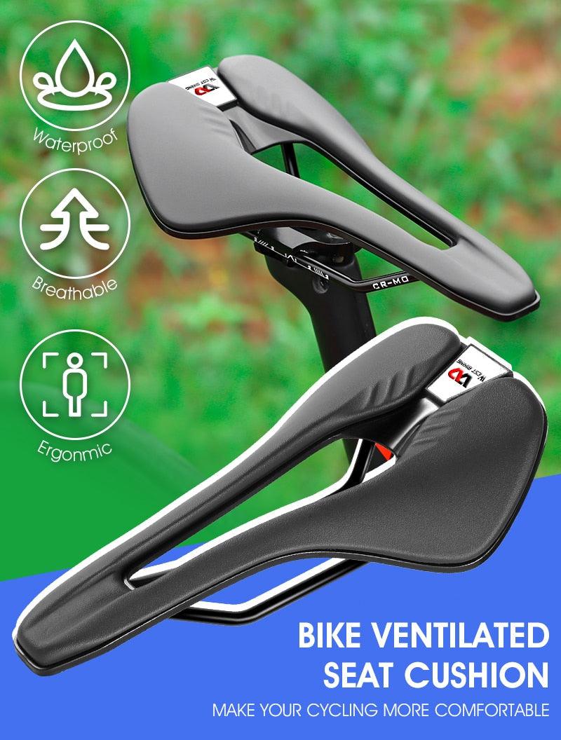 Leather bike saddle pair with ventilated hollow cushion, ergonomic waterproof MTB seat Stevvex on Tampa Home & Garden Store