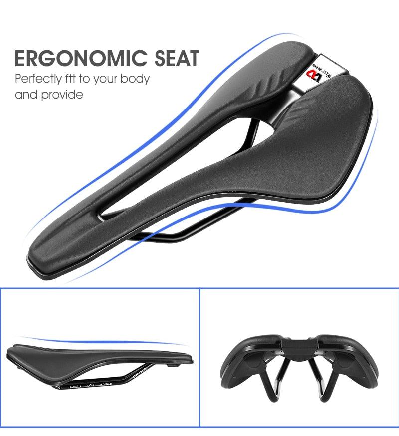 Stevvex leather bike saddle ergonomic road bike seat hollow cushion black; 3 views on Tampa Home & Garden Store