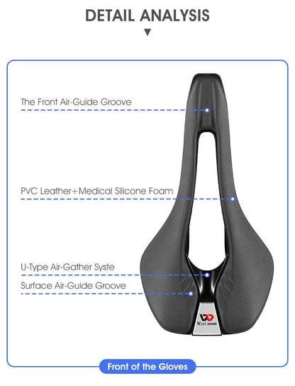 Leather bike saddle with hollow center, PVC leather and silicone foam West Biking logo on Tampa Home & Garden Store