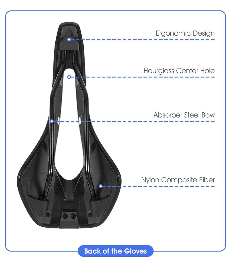 Stevvex black leather bike saddle with ergonomic hourglass hole and nylon fiber rails on Tampa Home & Garden Store