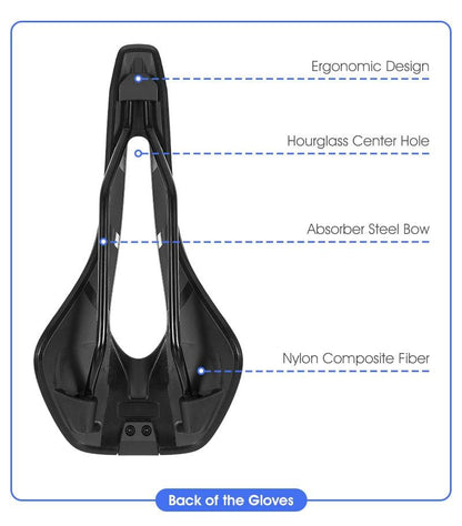 Stevvex black leather bike saddle with ergonomic hourglass hole and nylon fiber rails on Tampa Home & Garden Store