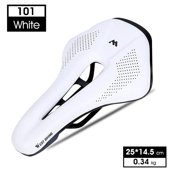 Stevvex white leather road bike saddle with breathable perforated top and hollow ergonomic cushion 25x14.5 cm on Tampa Home & Garden Store