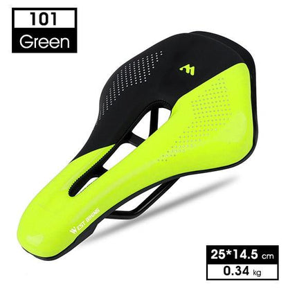 Leather bike saddle by Stevvex for road bikes; neon green and black, hollow cutout, 25×14.5 cm on Tampa Home & Garden Store