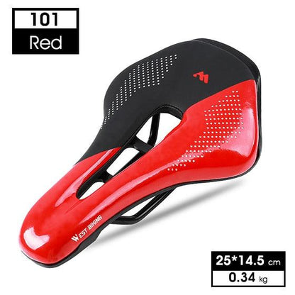 Leather bike saddle red and black with cutout for road and mountain bikes, 25x14.5 cm on Tampa Home & Garden Store