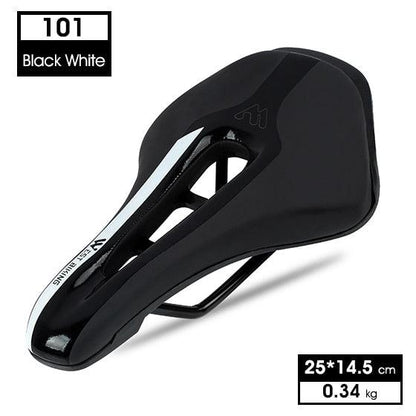 Stevvex leather bike saddle, black with white accent, hollow ergonomic design, 25x14.5 cm on Tampa Home & Garden Store