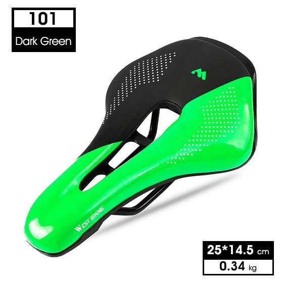 Stevvex leather bike saddle neon green and black with hollow cutout, ergonomic MTB seat on Tampa Home & Garden Store