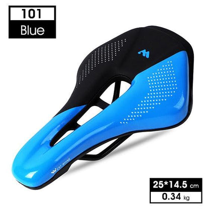 Leather bike saddle blue-black, breathable hollow cushion road bike seat by Stevvex, 25x14.5 cm on Tampa Home & Garden Store