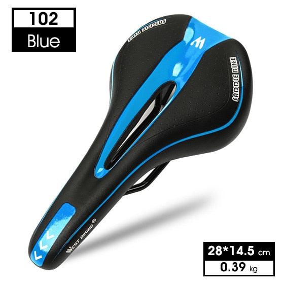 Leather bike saddle blue accented ergonomic Stevvex road bike seat 28x14.5 cm on Tampa Home & Garden Store