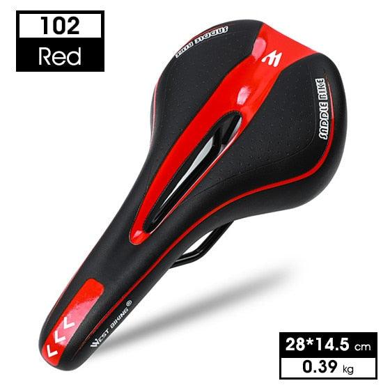 Leather bike saddle red/black road bike front seat with hollow ergonomic cushion 28x14.5 cm on Tampa Home & Garden Store