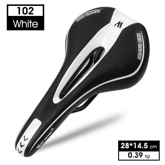 Stevvex leather bike saddle black white with ergonomic hollow cushion for road MTB bikes on Tampa Home & Garden Store