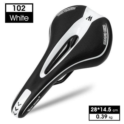 Stevvex leather bike saddle black white with ergonomic hollow cushion for road MTB bikes on Tampa Home & Garden Store
