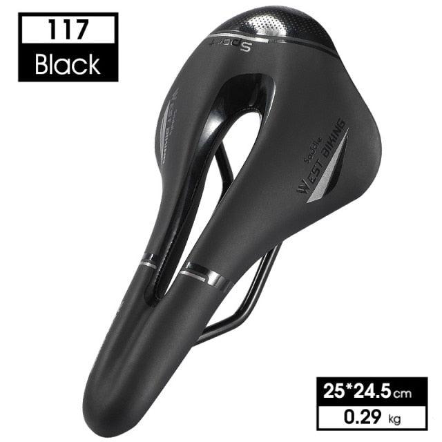 Stevvex leather bike saddle black with hollow cutout for road and mountain bikes on Tampa Home & Garden Store