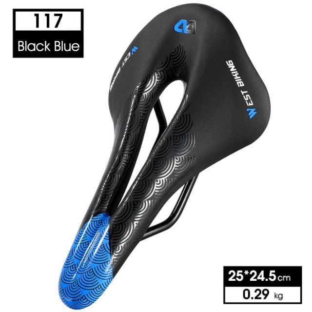 Stevvex leather bike saddle for road bikes, black with blue 25x24.5 cm on Tampa Home & Garden Store
