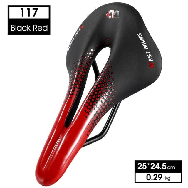 Stevvex leather bike saddle black-red for road and MTB with hollow cushion on Tampa Home & Garden Store