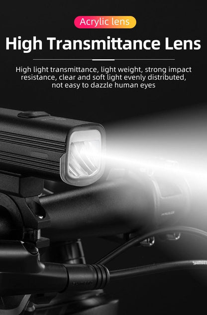 Stevvex front bike light with acrylic lens, USB rechargeable, black aluminum housing on bars on Tampa Home & Garden Store