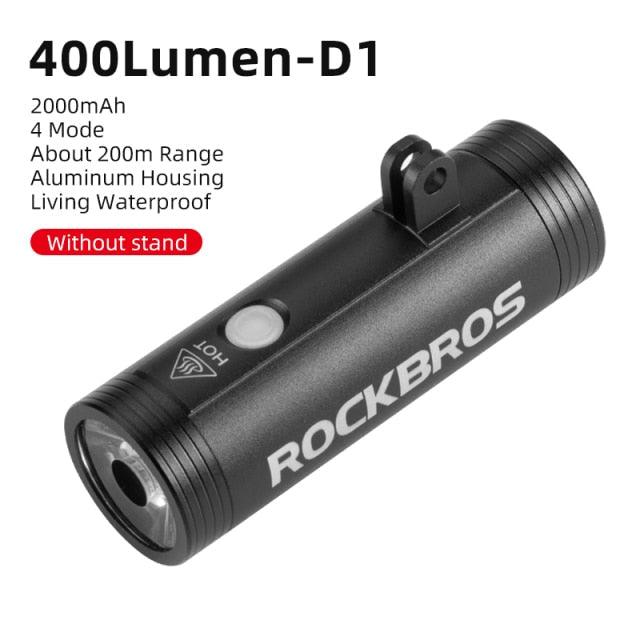 Bike front light RockBros 400 Lumen-D1 black aluminum housing USB rechargeable waterproof on Tampa Home & Garden Store