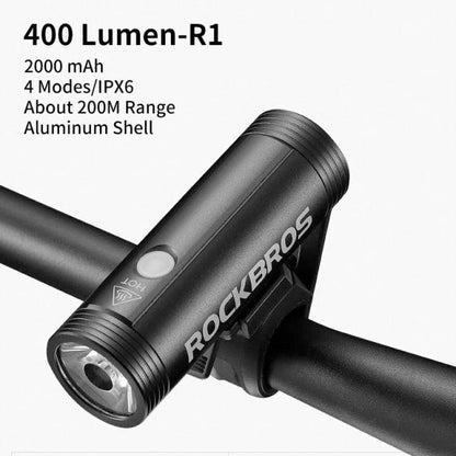 Bike light front lamp USB rechargeable LED black aluminum shell RockBros handlebar mount on Tampa Home & Garden Store