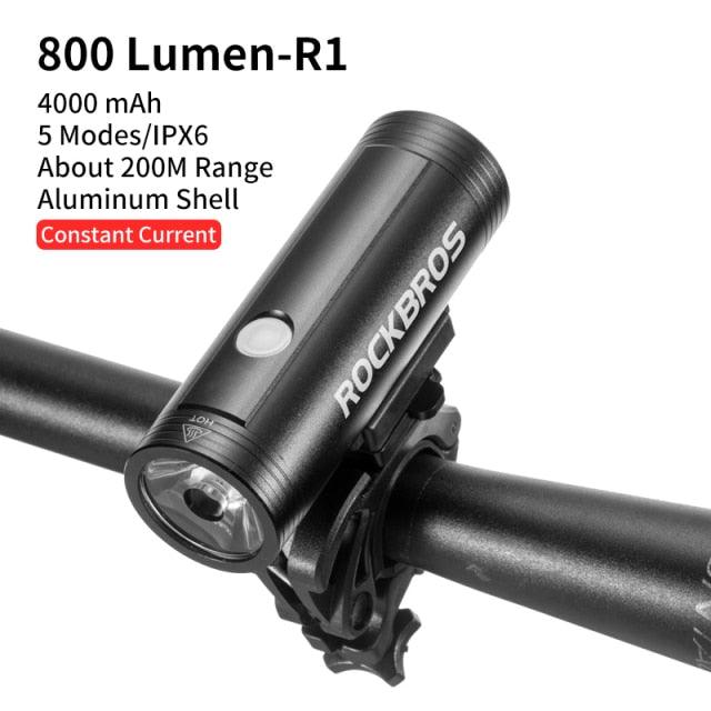 Bike front light USB rechargeable LED, black aluminum shell with handlebar mount, RockBros on Tampa Home & Garden Store