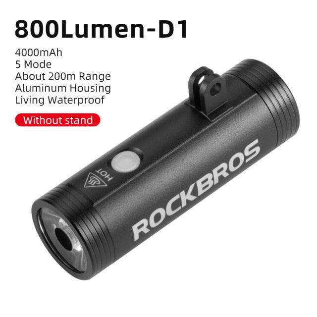 Bike front light RockBros USB rechargeable LED headlamp, waterproof aluminum housing on Tampa Home & Garden Store