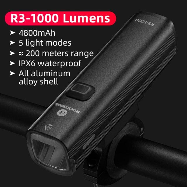 Bike front light Stevvex R3-1000 USB rechargeable 1000LM, 4800mAh, IPX6 aluminum shell on Tampa Home & Garden Store