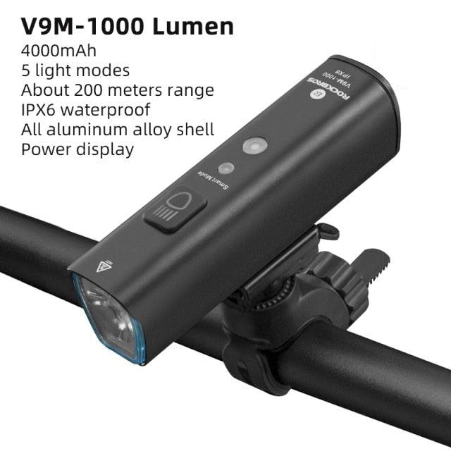 Bike front light Stevvex V9M-1000 Lumen USB rechargeable 4000mAh on handlebars with bracket on Tampa Home & Garden Store