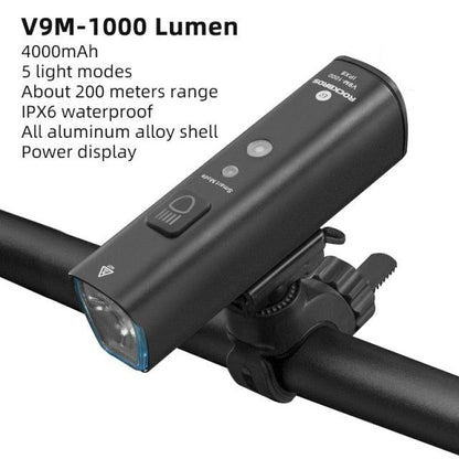 Bike front light Stevvex V9M-1000 Lumen USB rechargeable 4000mAh on handlebars with bracket on Tampa Home & Garden Store