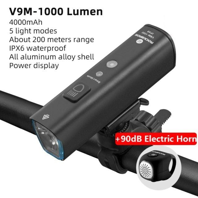 Stevvex V9M-1000 bike front light USB rechargeable aluminum shell 1000LM handlebar mount with horn on Tampa Home & Garden Store