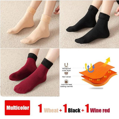 Stevvex winter warm thickened crew socks set of 3 in beige black wine red with soft cuffs on Tampa Home & Garden Store