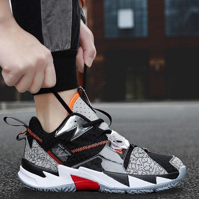 Stevvex breathable high top basketball shoes black grey white orange accents sneakers on Tampa Home & Garden Store