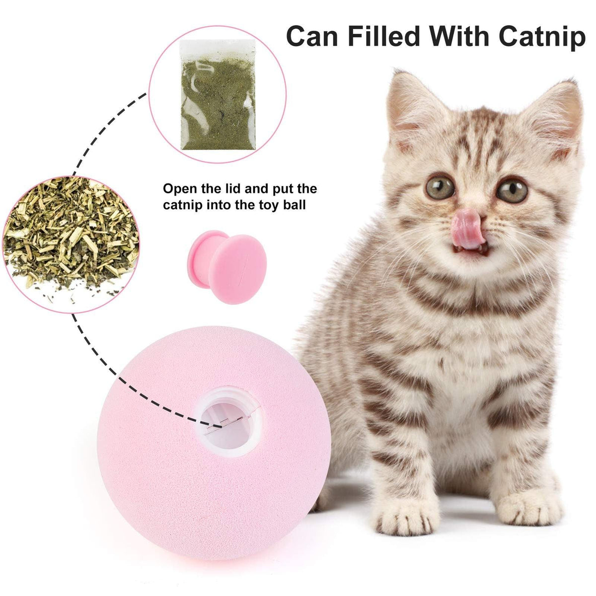 Stevvex interactive cat toy ball with catnip, pink plastic ball for cats on Tampa Home & Garden Store