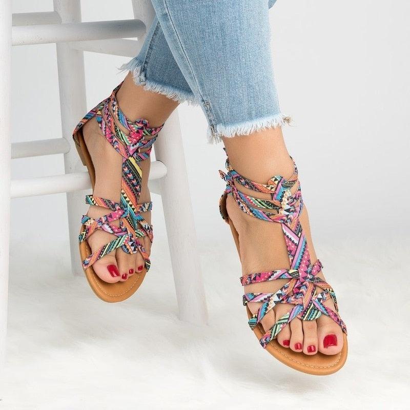 Casual Stevvex sandals, colorful strappy flat open-toe with ankle wrap on Tampa Home & Garden Store