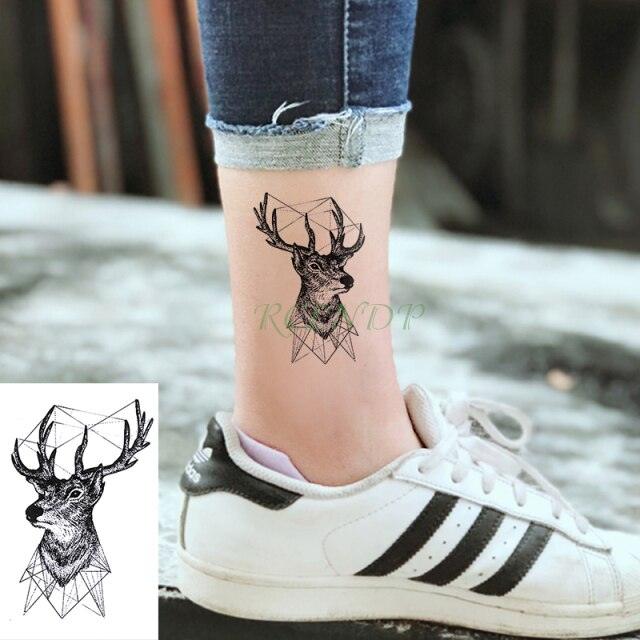 Stevvex waterproof temporary tattoo deer head geometric black line art on ankle on Tampa Home & Garden Store