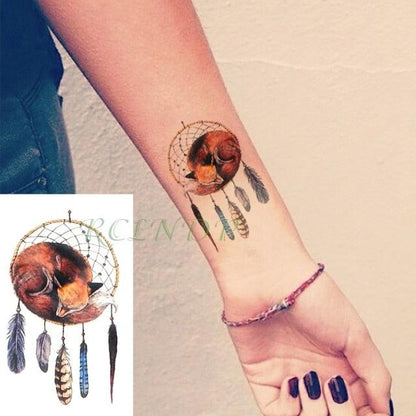 Temporary tattoo fox dreamcatcher design by Stevvex, waterproof colorful ink on forearm on Tampa Home & Garden Store