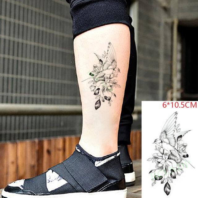 Stevvex waterproof temporary tattoo bird and floral forearm design with leaves 6x10.5 cm on Tampa Home & Garden Store