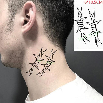 Stevvex waterproof temporary tattoo two-fox line art with green accents on neck on Tampa Home & Garden Store