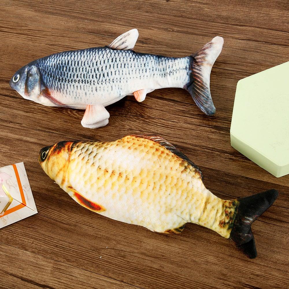Stevvex plush cat toy fish set, two 3D fish toys in blue-gray and orange, fabric for cats on Tampa Home & Garden Store
