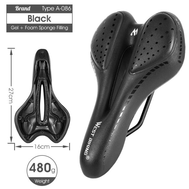 Stevvex black PU leather bike saddle with perforated gel-filled top on Tampa Home & Garden Store